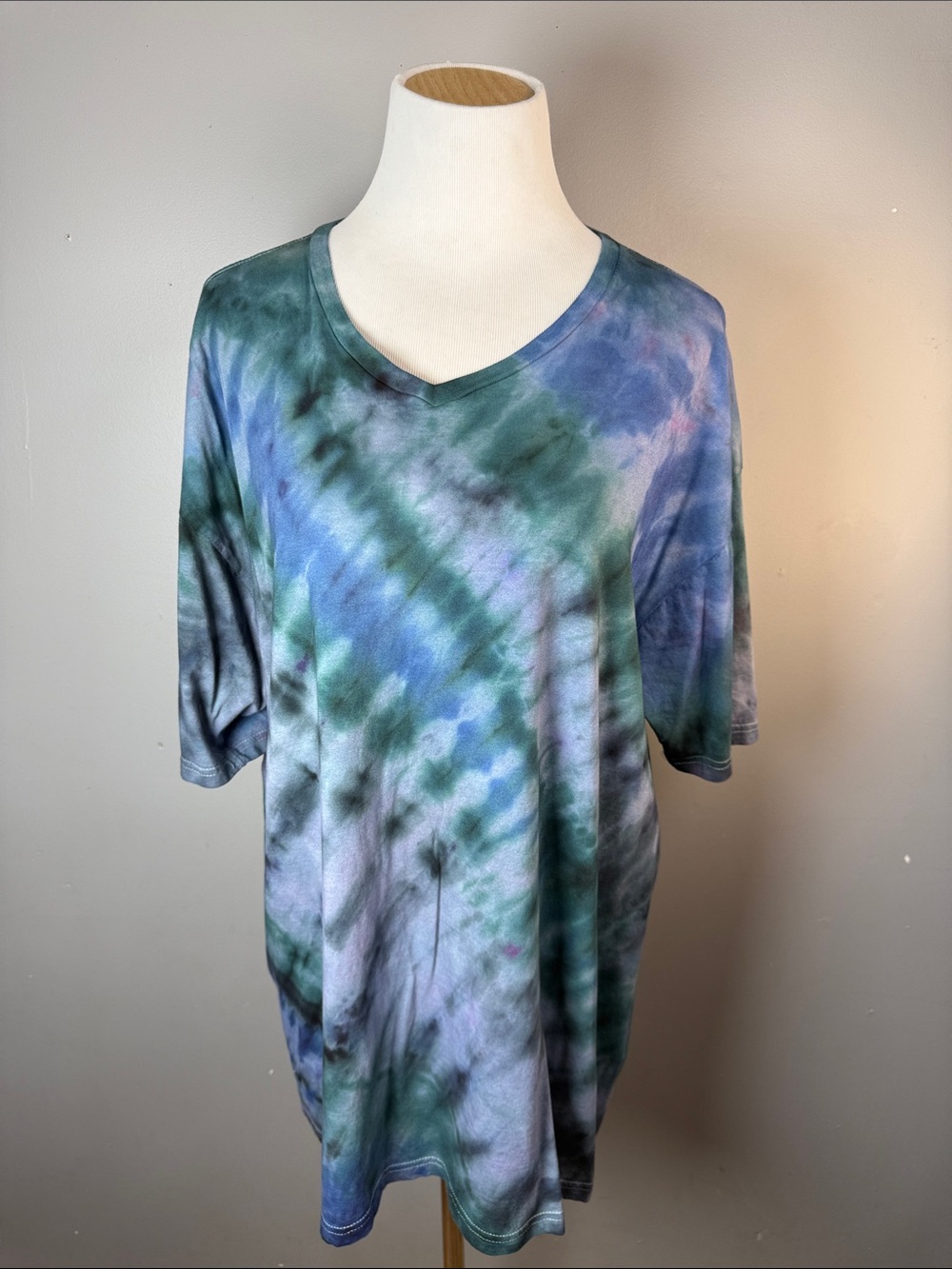 Tie-Dye V-Neck Relaxed Tee - Green & Blue